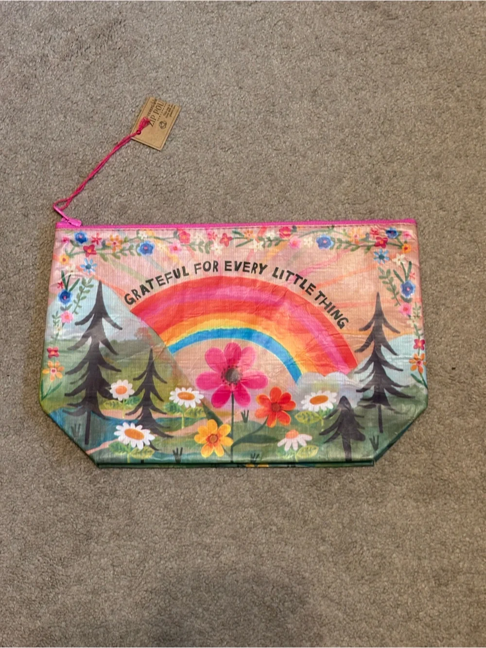 Natural Life Pink Rainbow Floral Zip Pouch